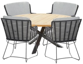 4 seasons outdoor Fabrice tuinset 5-delig antraciet - Prado tuintafel Ø130 cm