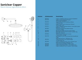 Saniclear Copper inbouw regendouche met wandarm, 20cm hoofddouche en 3 standen handdouche