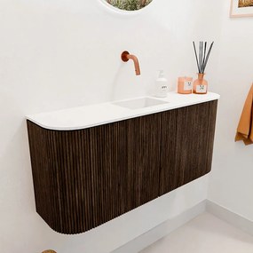 Mondiaz Joya 95cm toiletmeubel ronding links/rechts walnut met wastafel faye midden zonder kraangat talc