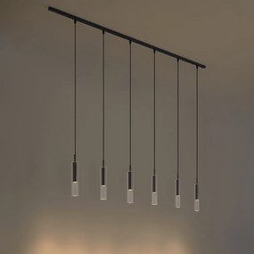 Modern railsysteem zwart met 6 hanglampen donker brons 1-fase - Slimline Loyce