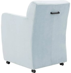 Goossens Eetkamerstoel Montana blauw velvet stof met armleuning en met wielen, stijlvol landelijk