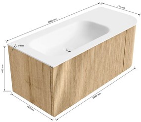 Mondiaz Kurve 105cm badmeubel ronding rechts shadow met 1 lade en deur en wastafel big small links zonder kraangat urban