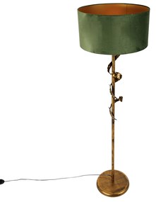 Vintage vloerlamp antiek goud met groene kap - Linden Klassiek / Antiek E27 rond Binnenverlichting Lamp