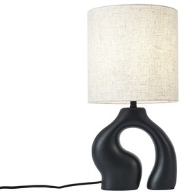 Japandi tafellamp zwart met linnen kap - Dahlia