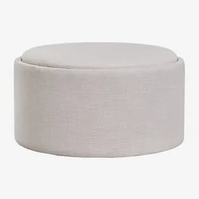 Berkeleni Ronde Gestoffeerde Poef Met Dienblad En Opbergruimte Ø80 Cm & Linnen Beige – Crème - Sklum