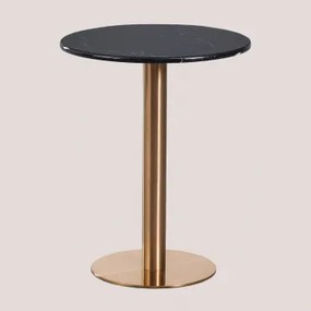 Ronde Bartafel Van Natuurlijk Steen Xiren Marmer Nero Marquina & Ø60 Cm & Roségoud - Sklum