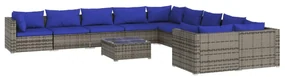 vidaXL 11-delige Loungeset met kussens poly rattan grijs