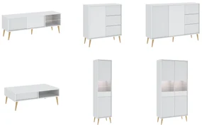 Salontafel BARCELLONI 2S Wit mat/gouden poten - TAFEL MET LADEN EN GERIBBELDE VOORPANELEN