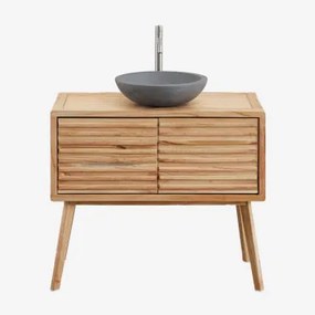 Deleyna Houten Badkamermeubelset Natuurlijk Hout & Rond Grijs Cement Ø40 Cm Tarsis & Spiegelloze & Geborsteld Grijs ↑30 Cm - Sklum