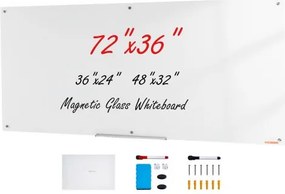VEVOR Magnetisch Glazen Whiteboard, Whiteboard 1829 x 915 cm, Wandgemonteerd Wit Glazen Whiteboard zonder Frame, met Pennenbakje, Wisser en 2 Pennen, Magnetisch Bord Wit