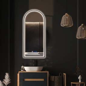Saniclear Arc toog spiegel met zwarte lijst 45x100cm met verwarming, direct en indirect licht