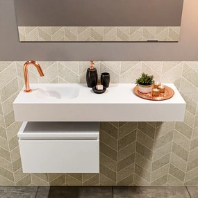 Mondiaz Andor toiletmeubel 50cm mat wit met witte wastafel 100cm links met kraangat