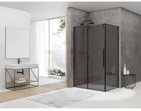 Van Rijn Products ST06 Softclose schuifdeur 8mm rookglas 178.5x200cm Voor combinatie met wand inclusief greep zwart ST06350180ZWGR
