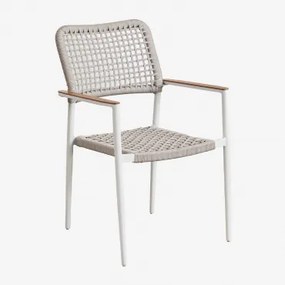 Stapelbare Tuinstoel Met Armleuningen In Aluminium En Gevlochten Touw Nediam Wit - Sklum