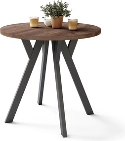 ALMO 80 Bruin eiken / zwarte poten – ronde tafel met Y-poten, loft/industrieel voor keuken, woonkamer en eetkamer
