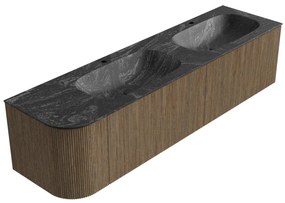 Mondiaz Kurve-dlux 175cm badmeubel ronding links dusk met 2 lades en 1 deur en wastafel stor small dubbel/rechts 2 kraangaten lava