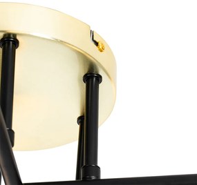 Plafondlamp zwart met goud en opaal glas 6-lichts - Lynn