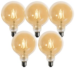 Set van 5 E27 dimbare LED goud G125 5W 450 lm 3000K