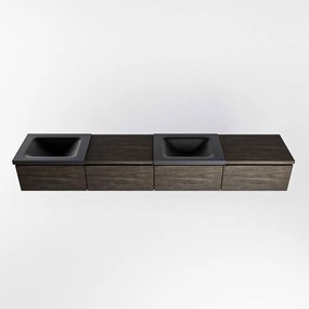 Mondiaz Bukla 240cm badmeubel met module 60 rechts Dark Brown met 4 lades wastafel Cloud dubbel 0 kraangaten Urban