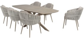 Eva Prado dining tuinset 240x105xH75 cm 7 delig latte met keramisch deens ovaal blad Taste 4SO