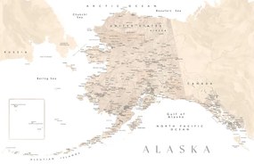 Kaart Detailed map of Alaska in neutral watercolor, Blursbyai