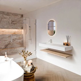 Zaro Alan badmeubel 130cm met planchet washed oak en vrijhangende wastafel cloud links 1 kraangat talc