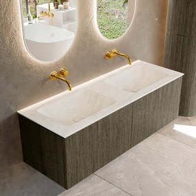 Mondiaz Kurve-dlux 130cm badmeubel shadow met 2 lades en wastafel leaf dubbel zonder kraangat opalo