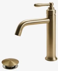 Alejandra Messing Wastafelkraan Set En Click-clack Orveta Wastafelafvoerplug ↑20 Cm & Klep Met Overloop & Geborsteld Goud - Sklum