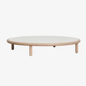 Ronde Salontafel Van Acaciahout Olivia Ø100 Cm & Gardenia Wit & Lichte Acaciekleur - Sklum