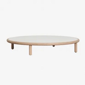 Ronde Salontafel Van Acaciahout Olivia Wit Gardenia - Lichtbruin Acacia & Ø100 Cm - Sklum