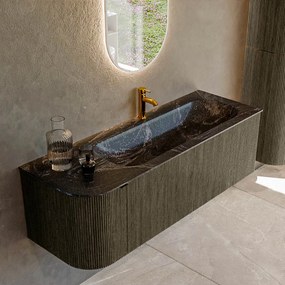 Mondiaz Kurve-dlux 135cm badmeubel ronding links shadow met 1 lade en deur en wastafel big medium kraangat rechts lava