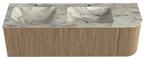 Mondiaz Kurve-dlux 145cm badmeubel ronding rechts dusk met 1 lade en deur en wastafel leaf dubbel/links 2 kraangaten glace
