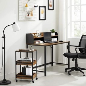 Nancy's Hibbing Kantoorset - Bureau - Rolwagen Met 3 Lagen - Monitorstandaard - Kabelmanagement - Staal - Bruin - Zwart - Industrieel