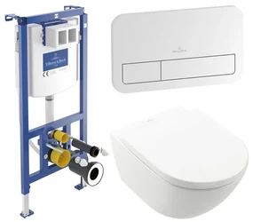 Villeroy & Boch Subway 3.0 Wandcloset Pack - zonder spoelrand - diepspoel - inbouwreservoir - twistflush - bedieningspaneel chroom glans - zitting - wit alpin 92242700 / 92249061 / 4670TS01