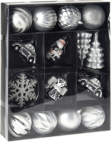 Christmas Decoration set van 20 plastic kerstornamenten - zilver