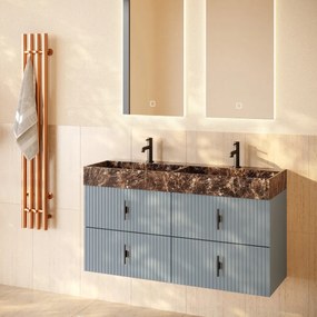 Muebles Murcia badmeubel ribbelfront 120cm baby blauw met Dark Emperador wastafel met kraangaten