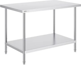 VEVOR RVS-voorbereidingstafel, metalen werktafel met 3 verstelbare hoogtes, commercieel werkstation voor keuken, garage, restaurant, achtertuin 762 x 1219 x 864 mm