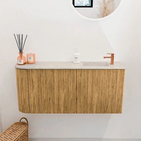 Mondiaz Joya DLux 90cm toiletmeubel ronding links oak met wastafel faye rechts 1 kraangat ostra