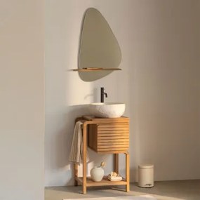 Bradley Teakhouten Badkamermeubelset Onregelmatige In Wit Cement ↔︎40 Cm Fedro & Onregelmatig Met Houten Plank 55x85 Cm Kai - Sklum