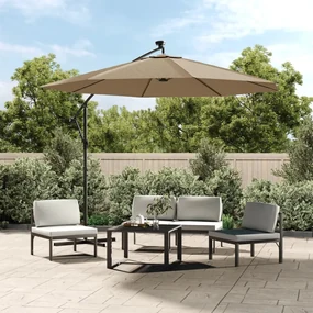 vidaXL Zweefparasol met LED-verlichting stalen paal 300 cm taupe