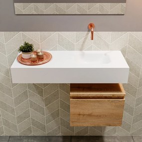 Mondiaz Andor toiletmeubel 40cm eiken met witte wastafel 80cm rechts zonder kraangat