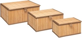 5Five Bamboe Opbergmandjes - Set van 3 - Zwart & Natuur - Stapelbaar