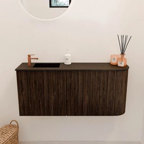 Mondiaz Joya 90cm toiletmeubel ronding rechts walnut met wastafel faye links 1 kraangat urban