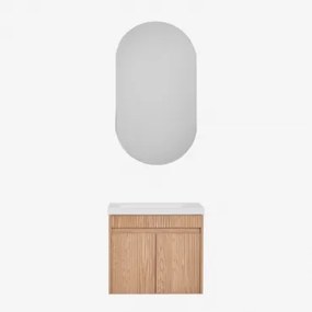 Narek Zwevend Houten Badkamermeubelset Met Geïntegreerde Wastafel Ash Brown & Ovaal Met Opbergruimte Zwart 50x90 Cm Oricsa & Zonder Kraan - Sklum