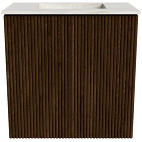 Mondiaz Joya DLux 40cm toiletmeubel walnut met wastafel faye midden zonder kraangat ostra
