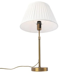 Stoffen Bronze tafellamp met plisse kap wit 35cm - Parte Klassiek / Antiek E27 cilinder / rond rond Binnenverlichting Lamp