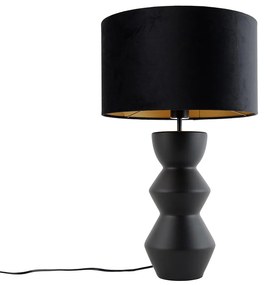 Design tafellamp zwart 16 cm velours kap zwart met goud 35 cm - Alisia Design E27 rond Binnenverlichting Lamp