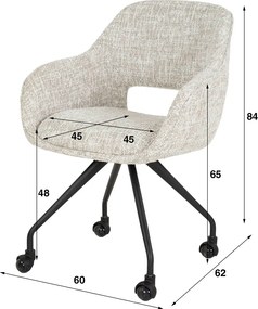 Moderne Eetkamerstoel Op Wieltjes Gebroken Wit