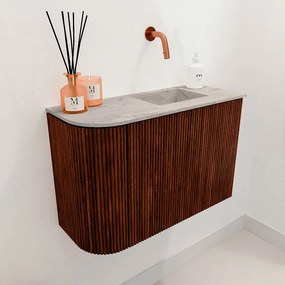 Mondiaz Joya DLux 60cm toiletmeubel ronding links ruby met wastafel faye rechts zonder kraangat glace