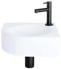 Differnz Cleo fonteinset - 30x30x10cm - Kwartrond - 1 kraangat - Recht matte zwarte kraan - Keramiek Wit SW519660/SW529054/SW679885/SW796275